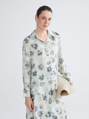 Lc Waikiki Yeni Sezon Batik Desenli Oversize Saten Kadın Gömlek