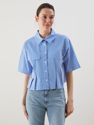 Lc Waikiki Yeni Sezon Çizgili Crop Poplin Gömlek