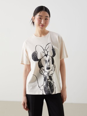 Lc Waikiki Yeni Sezon Bisiklet Yaka Minnie Mouse Baskılı Kadın Tişört