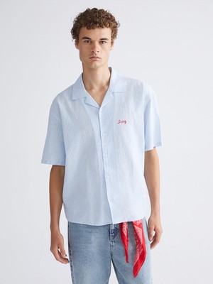 Lc Waikiki Yeni Sezon Rahat Kalıp Resort Yaka Kısa Kollu Çizgili Keten Karışımlı Erkek Gömlek