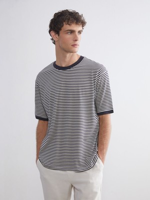 Lc Waikiki Yeni Sezon Bisiklet Yaka Çizgili Erkek Tişört