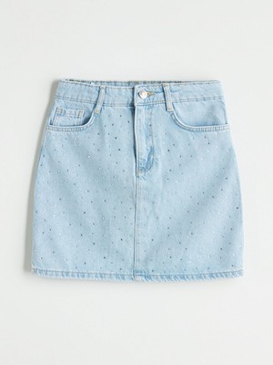 Lc Waikiki Yeni Sezon Beli Ayarlanabilir Lastikli Taşlı Kız Çocuk Jean Etek