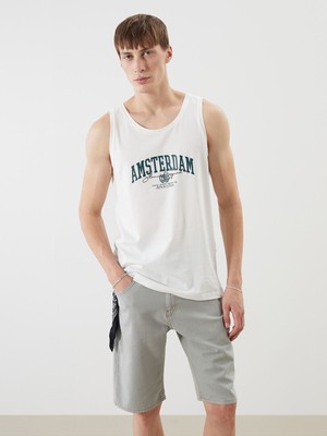 Lc Waikiki Yeni Sezon Bisiklet Yaka Baskılı Erkek Kolsuz Tişört