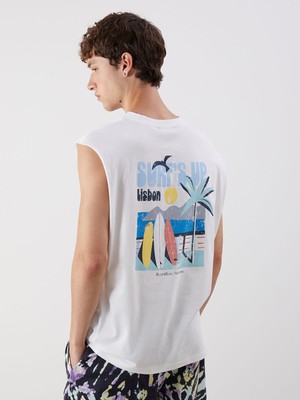 Lc Waikiki Yeni Sezon Bisiklet Yaka Baskılı Erkek Kolsuz Tişört