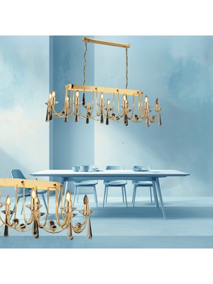 Lampaluce Klasik Metal Altın Renk Yemek Masası Üzeri Avize Sarkıt 12li 110CM