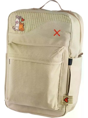 Pisikopat Kedi & Köpek Desenli Sanatsal Panelli Canvas Sırt Çantası