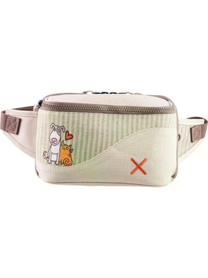 Pisikopat Sanatsal Kedi & Köpek Desenli Canvas Unisex Bel & Göğüs Çantası