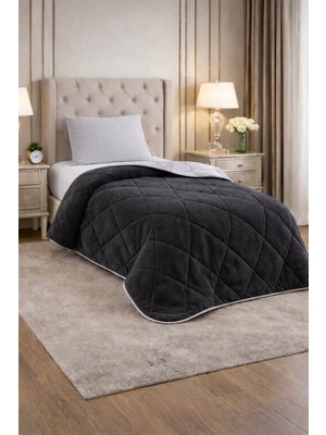 "yastık Kılıfı Hediyeli" Tek Kişilik Çift Taraflı 155X215 Lüx Welsoft Yorgan Gri