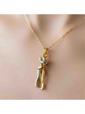 Bontexs Sevgililer Günü Hediyesi Sarılan Aşıklar Kolyesi - Paslanmaz Çelik Sarılan Insan Figürlü Kolye