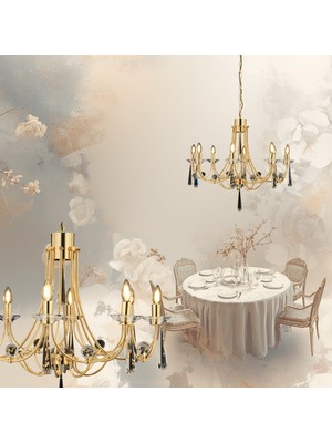 Lampaluce Klasik Metal Altın Renk Avize 15\'li 70CM