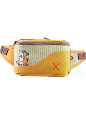 Pisikopat Sanatsal Kedi & Köpek Desenli Canvas Unisex Bel & Göğüs Çantası