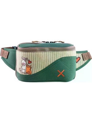 Pisikopat Sanatsal Kedi & Köpek Desenli Canvas Unisex Bel & Göğüs Çantası