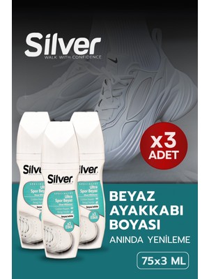 Silver X3 Etkili Güçlendirilmiş Ultra Beyaz Spor Bez Ve Kumaş Likit Ayakkabı Boyası 75 ml 3 Adet