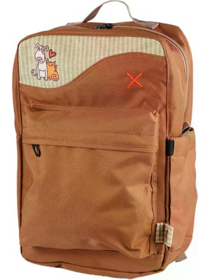 Pisikopat Kedi & Köpek Desenli Sanatsal Panelli Canvas Sırt Çantası