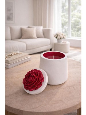 Flower Cup Candle Beige And Red