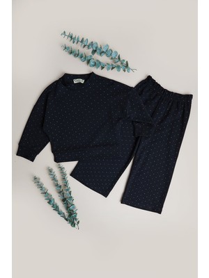 FullaModa Puantiye Desenli Dik Yaka Flare Kız Çocuk 2 Li Takım