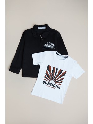 FullaModa Baskılı Fermuarlı 2 Li Erkek Çocuk Takım