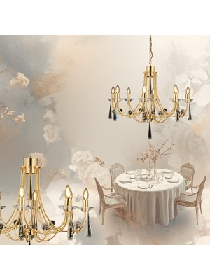 Lampaluce Klasik Metal Altın Renk Avize 10\'lu 70CM