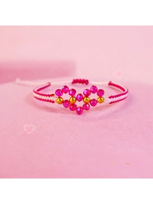 Crystal Atelier Kalpli Pembe Boncuklu Kadın Bileklik El Yapımı Makrome Ip Ayarlanabilir Günlük Kullanım Hediye Bileklik