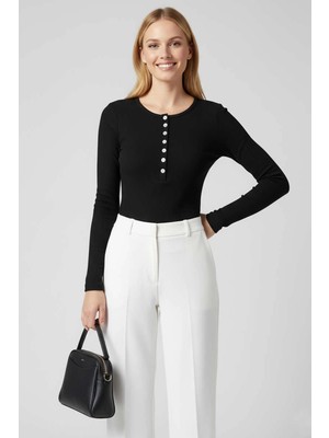 Zengezur Mall Storozal Çıtçıt Detaylı Bluz Siyah T4343 (Beden: S)