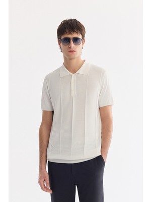 AVVA Erkek Ekru Polo Yaka Düğmeli Regular Fit Triko T-Shirt A61Y5006