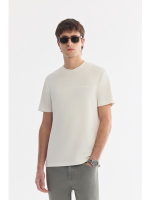 AVVA Erkek Ekru Bisiklet Baskılı Viskon Karışımlı İnterlok Regular Fit T-Shirt A61Y1052