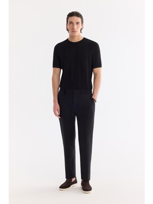 AVVA Erkek Siyah Beli Lastikli Keten Karışımlı Relaxed Fit Pantolon A61Y3204