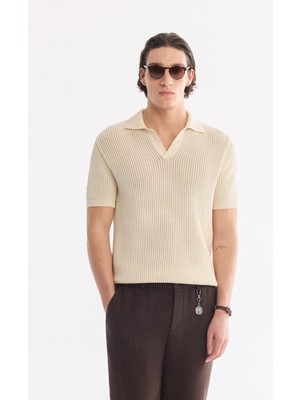 AVVA Erkek Ekru Polo Yaka Düğmesiz Soft Touch Regular Fit Triko T-Shirt A61Y5021