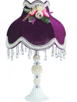 dekovien Mürdüm Kadife 3D Çiçek Dekorlu Gece Lambası Abajur  50X30CM AB0025P