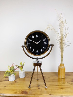 Ankaverse Krom Metal Mini Tripod Gece Siyahı Masa Saati 45×26 cm