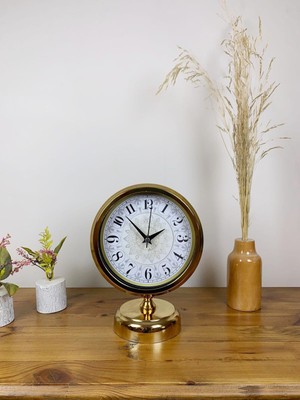Ankaverse Gold Metal Çini Desen Masa Saati 25×20 cm
