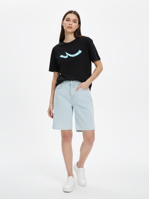 LTB Kısa Kollu Bisiklet Yaka Sign Baskılı Siyah T-Shırt