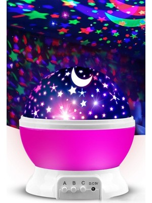 Ankaverse Ay ve Yıldızlı Gökyüzü Yansıtmalı Dönen Projeksiyon Gece Lambası- Çocuk Bebek Odası Pembe