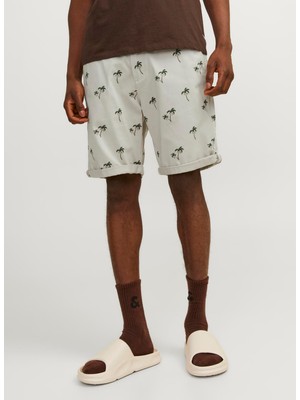 Jack & Jones Beyaz Erkek Regular Fit Şort Jpstbowıe Shorts Sa Prınted Mıd Sn