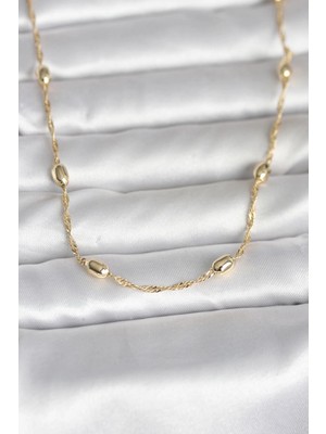 Butik Mey Ithalat® cm 14K Gold Renk Burgu Zincirli Damla Topçuk Model 45 cm Kadın Kolye