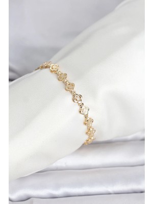 Butik Mey Ithalat® cm 14K Gold Renk Yonca Model Kadın Bileklik