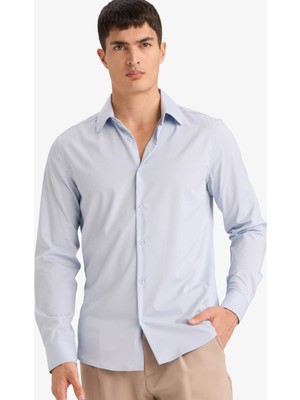 DeFacto Slım Fıt Polo Yaka Basıc Düz Uzun Kollu GÖMLEK F9884AX26SP