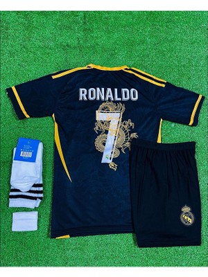 R.madridd 2024/25 Yeni Sezon Cristiano Ronaldo Özel Konsept Çocuk Forması 4'lü Set (Gold-Black)