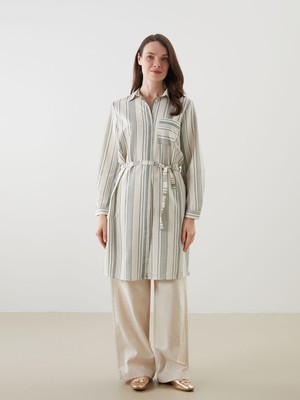 Lc Waikiki Yeni Sezon Çizgili Keten Karışımlı Kadın Gömlek Tunik