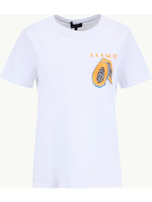 Fabrika Bisiklet Yaka Baskılı Beyaz Kadın T-Shirt F6SL-TST0234