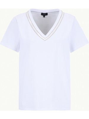 Fabrika V Yaka Düz Kırık Beyaz Kadın T-Shirt F6SL-TST0353