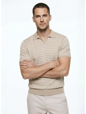 Fabrika Çizgili Vizon Erkek Polo T-Shirt cm Sergın N