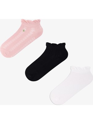 Penti 3 Çift Burun Dikişsiz Pamuklu Renkli Çiçek Nakışkı Fırfırlı Soket Çorap