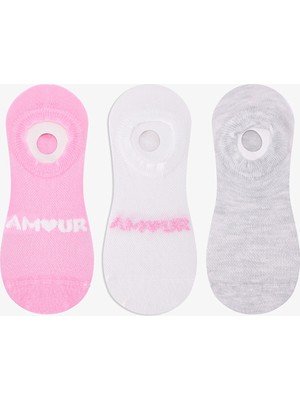 Penti 3 Çift Burun Dikişsiz Pamuklu Renkli Amour Slogan Desenli Sneaker Çorap