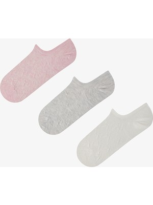 Penti 3 Çift Burun Dikişsiz Pamuklu Renkli Kendinden Fiyonk Desenli Sneaker Çorap