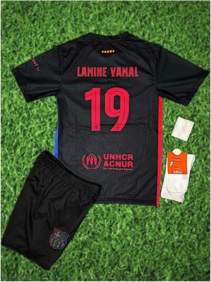 Barcelona Yeni Sezon Lamine Yamal Deplasman Iç Saha Çocuk Forması-Siyah 4lü Set Hediyeli HD1199