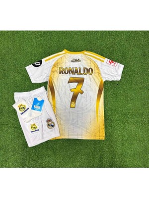 R.madridd 2024-25 Yeni Sezon Ronaldo Çocuk Forması 4'lü (Armalı White-Gold)
