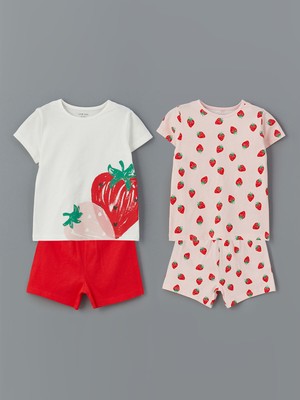 Lc Waikiki Yeni Sezon Çilek Baskılı Kız Bebek Şortlu Pijama Takım 2'li