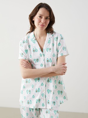 Lc Waikiki Yeni Sezon Gömlek Yaka Desenli Kadın Pijama Üstü