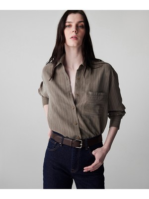 İpekyol Çizgi jakarlı gömlek IS1260025157022